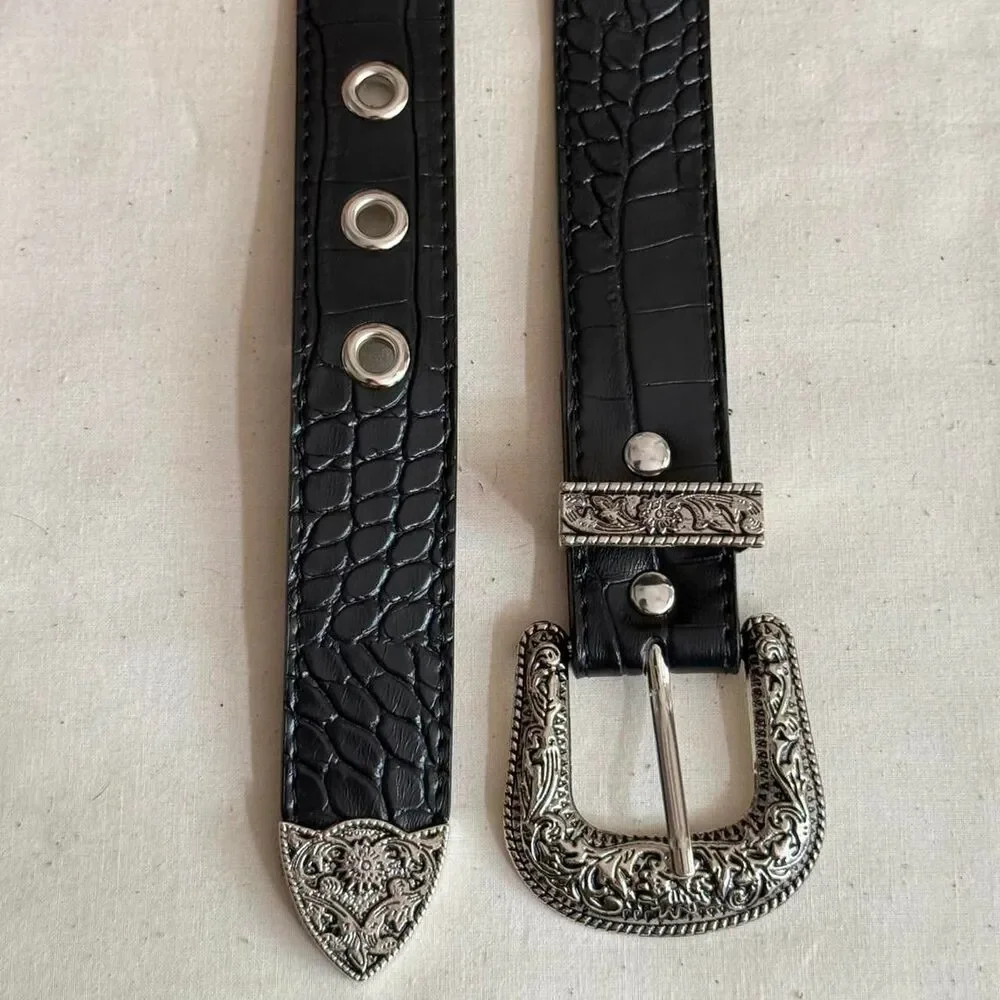 y2k style american western boho black snakeskin reptile belt